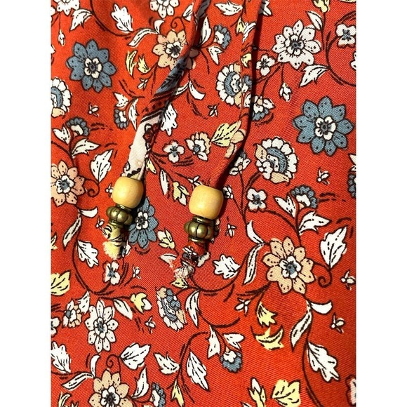 Behop Damask Floral Bohemian Maxi V-neck Dress Women's Red M - Picture 6 of 11